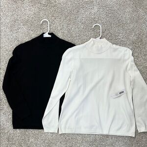 Set of 2 Chicos Black and White Mock-Neck Sweaters